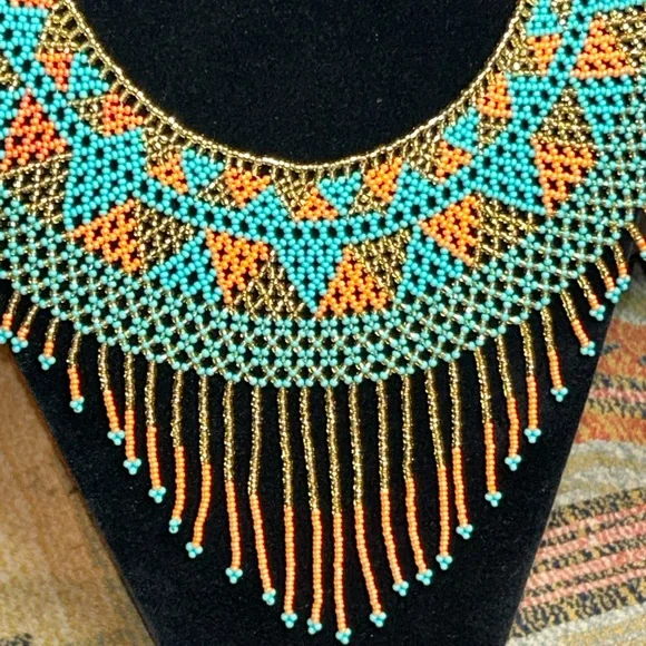 Geometric Huichol Necklace Beaded Collar Style - Picture 6 of 6
